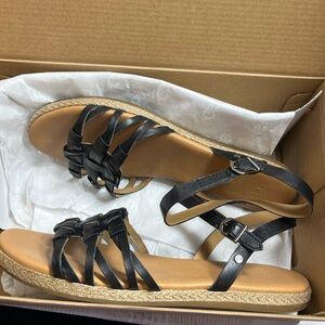 UGG Black Strappy Sandals with Tan Sole